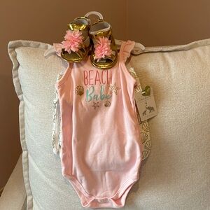 Adorable 3 piece baby girl summer outfit including shoes - NWT